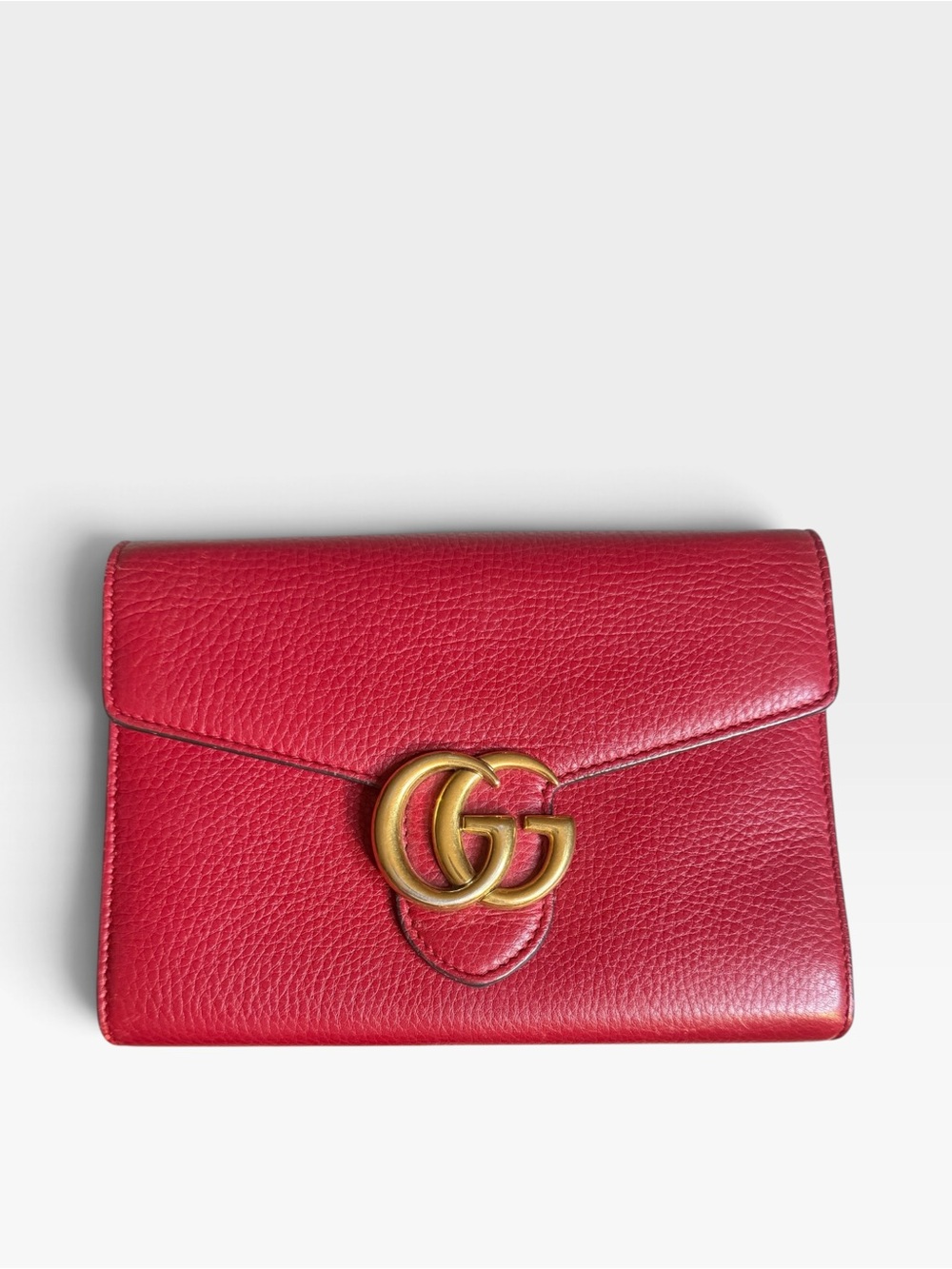 Gucci Vintage Red Grained Calfskin GG Marmont Chain Wallet – Style 401232